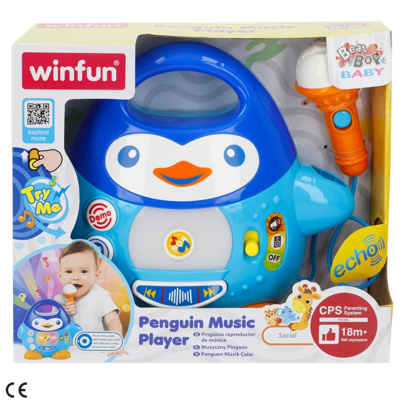 Karaoke Pingüino Interactivo con Micrófono y Luces, 27x11x23 Cm, Multicolor
