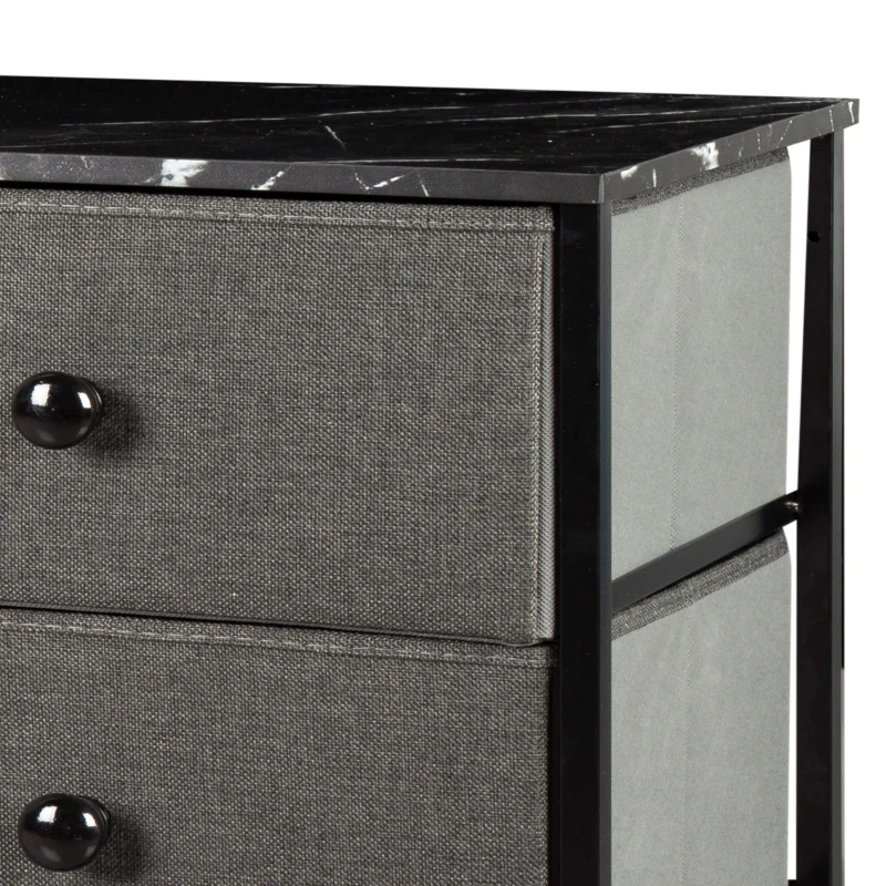 Cómoda 8 Cajones Efecto Mármol, 80x30x81 Cm, Negro