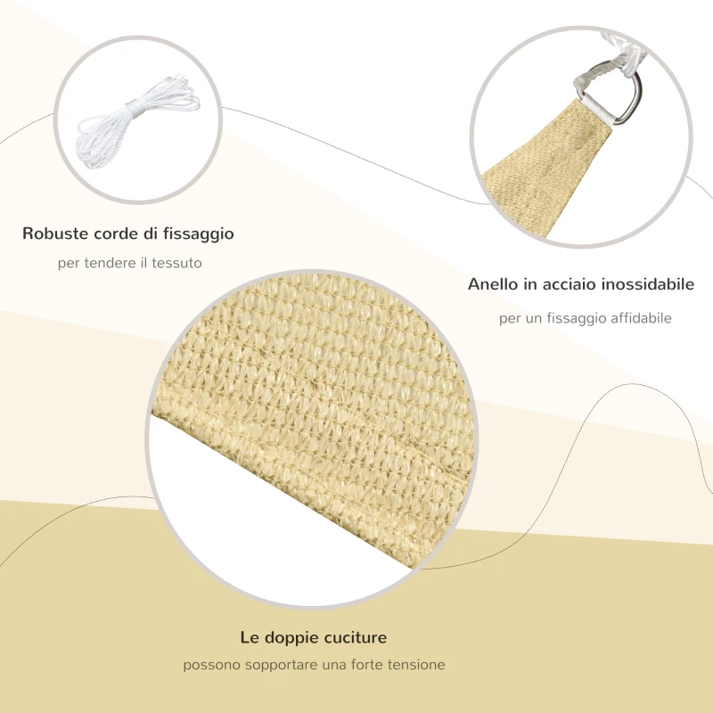 Outsunny Tendone Parasole Triangolare, Tenda a Vela Protezione dal Sole Giardino, Balcone, Terrezza, Anti UV, 4x4x4 m, Beige