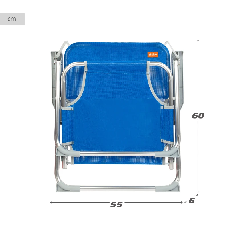 Silla Playa Baja Plegable Aktive Beach Respaldo Fijo, Aluminio y Textileno, 44x40x72 Cm, Azul
