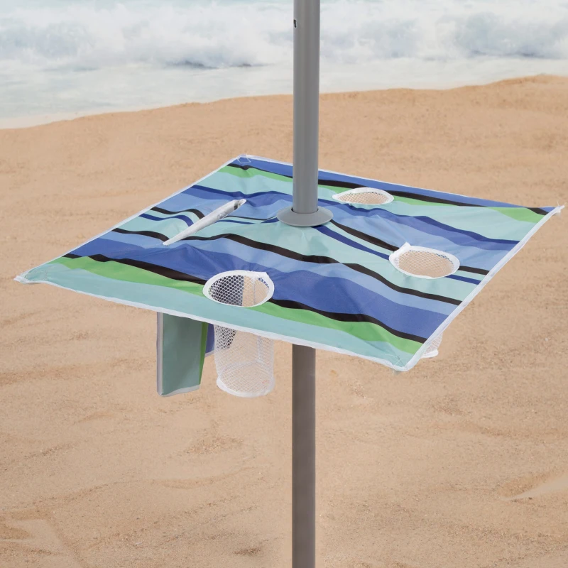 Sombrilla de Playa Antiviento con Pared Desmontable y Mesa Central, 210 Cm, Azul