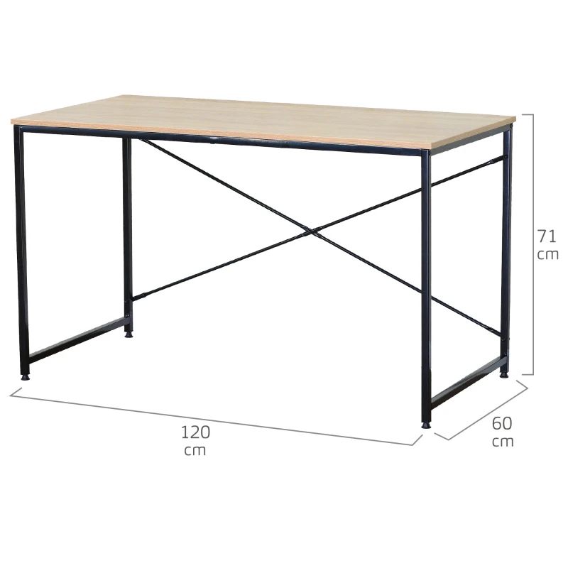 Escritorio Industrial Madera y Acero con Refuerzos en X, 120x60x71 Cm, Negro