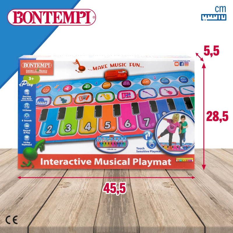 Alfombra Piano Infantil Interactiva 10 Teclas, 129,5x55x0,5 Cm, Multicolor