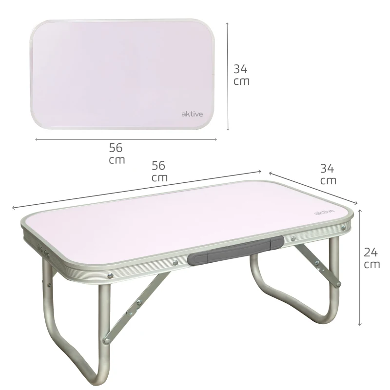 Mesa Plegable Baja de Aluminio y MDF Aktive, 56x34x24 Cm, Malva