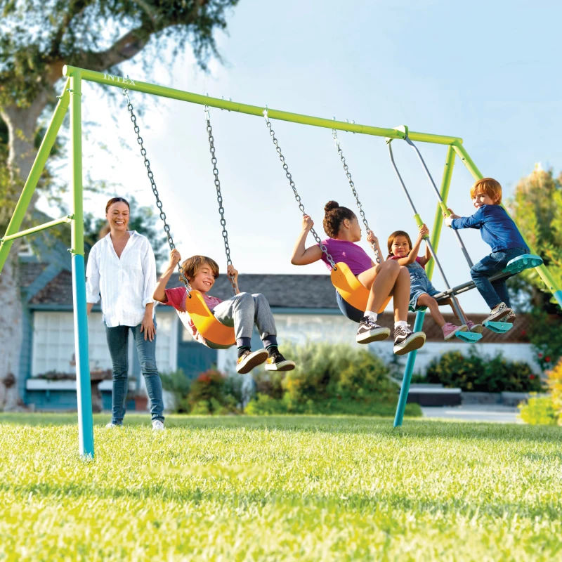 Columpio Infantil INTEX 3 en 1 Balancín Biplaza Acero Galvanizado, 343x254x211 Cm, Multicolor