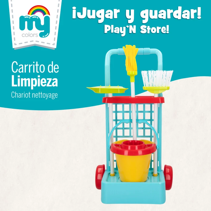 Carrito de Limpieza My Home Colors con 5 Piezas, 30,5x19,5x55,5 Cm, Azul, Rojo, Verde y Amarillo