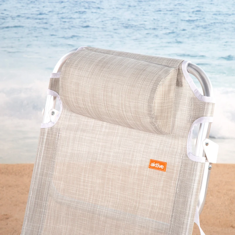 Silla Plegable Multiposición con Cojín, 48x46x84 Cm, Beige