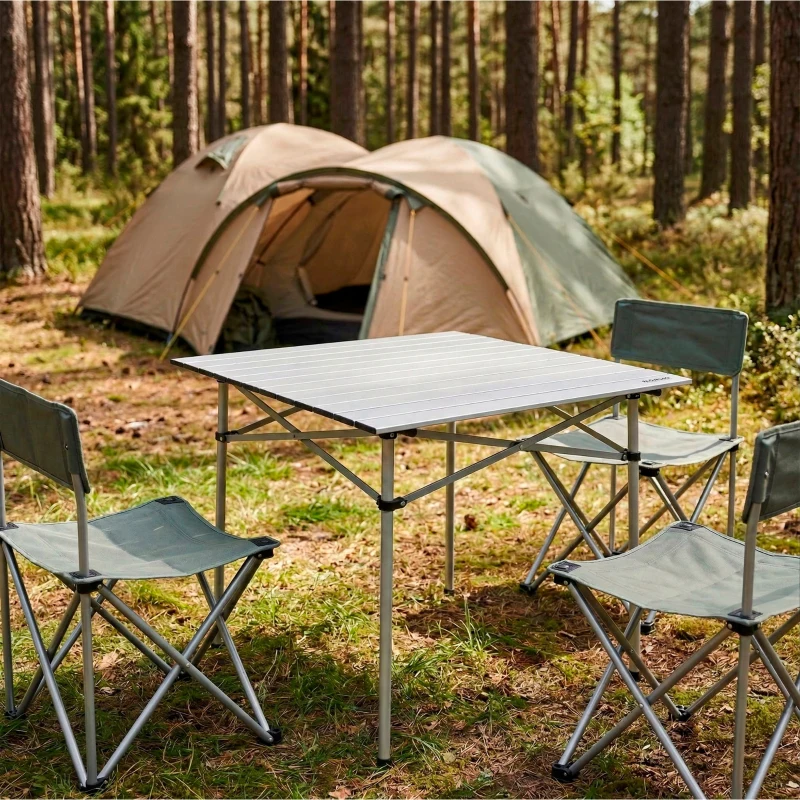 Mesa Camping Plegable de Aluminio Ligero, 70x70x70 Cm, Gris