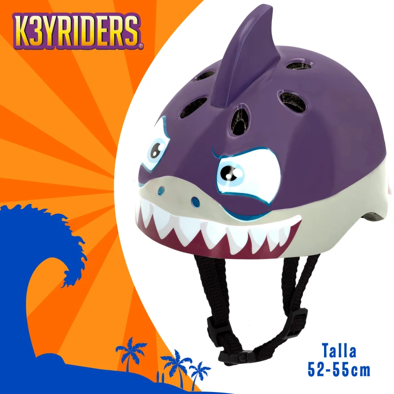Casco Infantil 3D Tiburón K3YRIDERS, 21x24,5x20 Cm, Azul