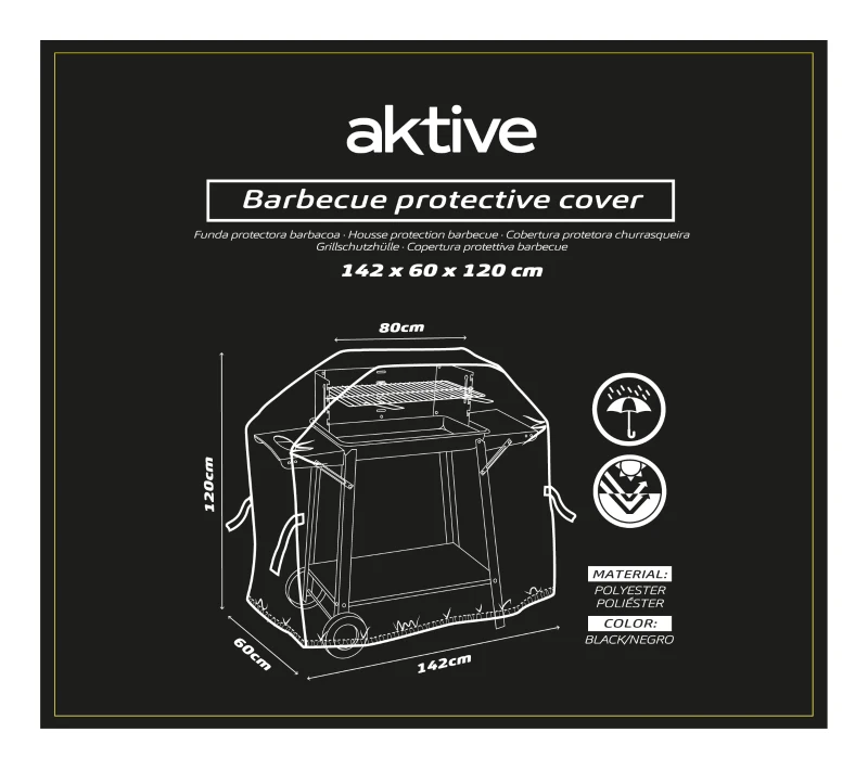 Funda para Barbacoa Impermeable, 142x60x120 Cm, Negro