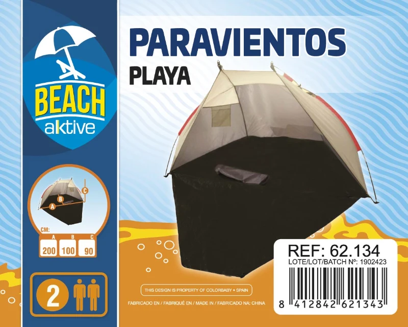 Tienda Paravientos Playa Impermeable para 2 Personas, 200x100x90 Cm, Gris