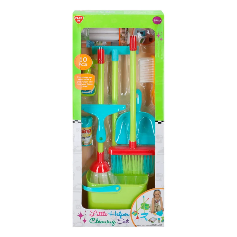 Set de Limpieza Infantil con 10 Accesorios, 25x10x66 Cm, Verde