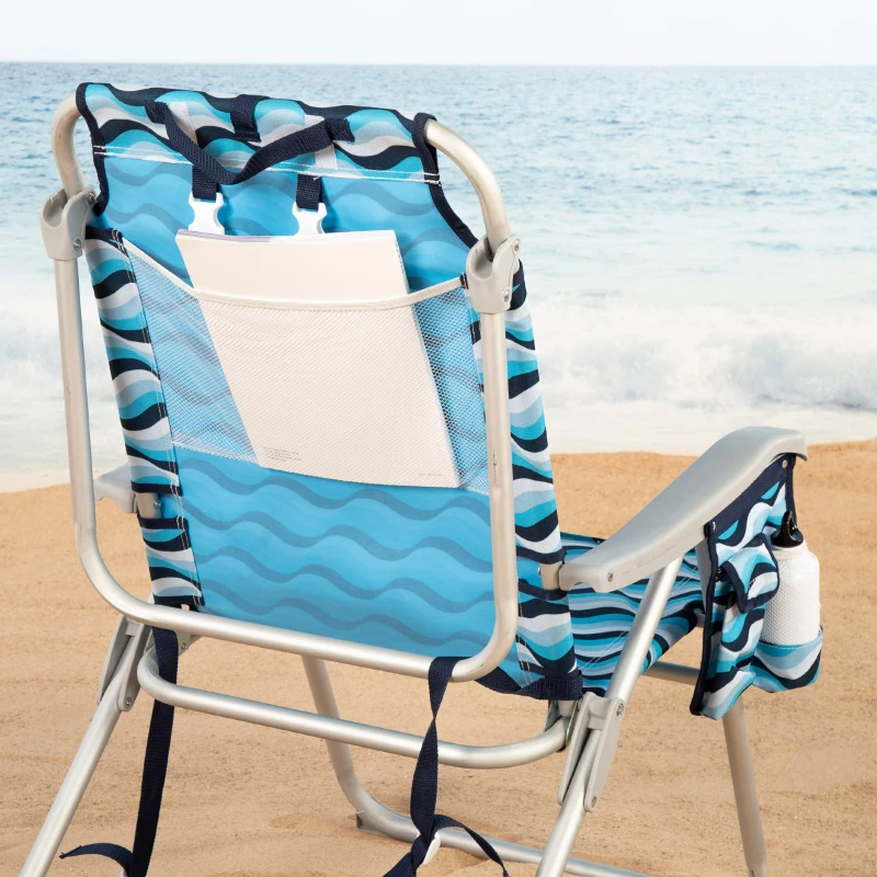 Silla de Playa Baja Plegable Multiposición XL Aluminio, 48x78x95 Cm, Azul