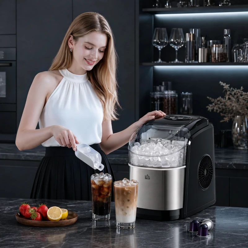 HOMCOM Aparat de Facut Gheata, 12 kg in 24 ore, 9 Cuburi
