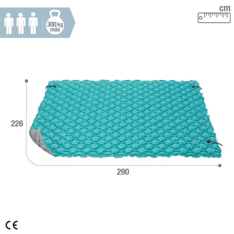 Colchoneta Hinchable Acolchada para 3 Personas, 290x226 Cm, Turquesa