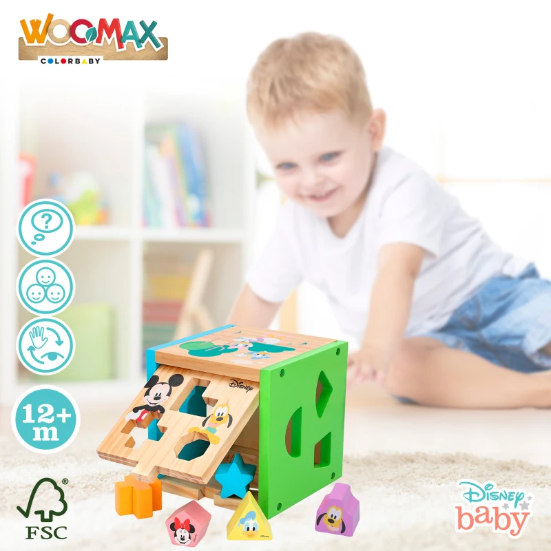 Cubo Encajable de Madera Disney, 13 Bloques, 15x15x15 Cm, Multicolor