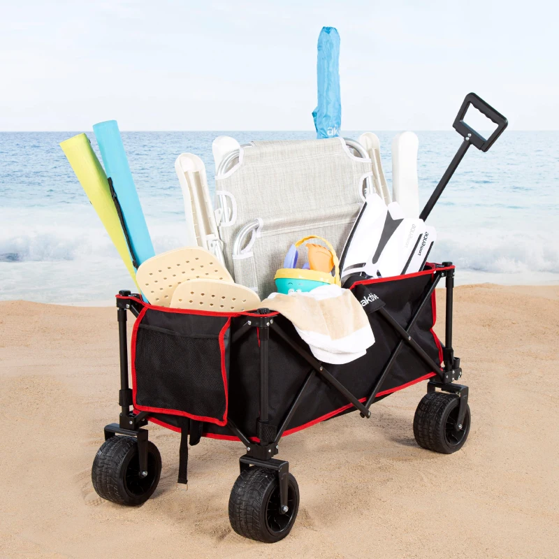 Carro Playa Aktive Plegable 2 en 1 con Mesa Desmontable, 35x27x75,5 Cm, Azul