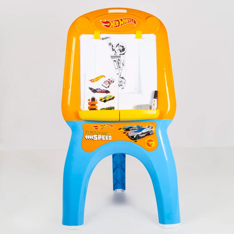 Pizarra Caballete Hot Wheels con Rotulador y Pegatinas, 57,5x7,5x61,0 Cm, Naranja y Azul