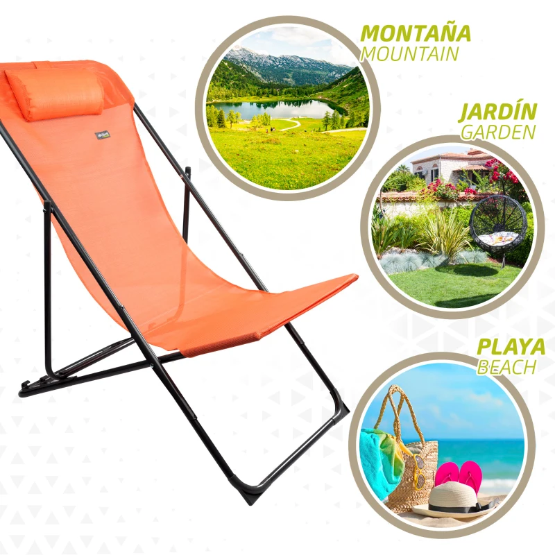 Silla Hamaca Plegable Multiposición con Cojín Aktive, 53x78x87 Cm, Naranja