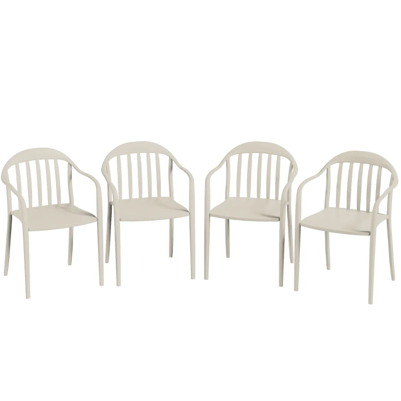 Outsunny Set 4 Sedie da Giardino Impilabili in PP con Schienale Alto e Braccioli, 57x54x78 cm, Grigio Chiaro