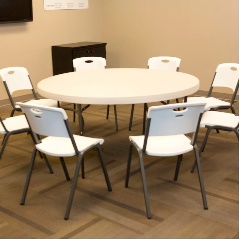 Mesa Redonda Plegable con Tablero de Polietileno de Alta Densidad, 152x152x74 Cm, Blanca