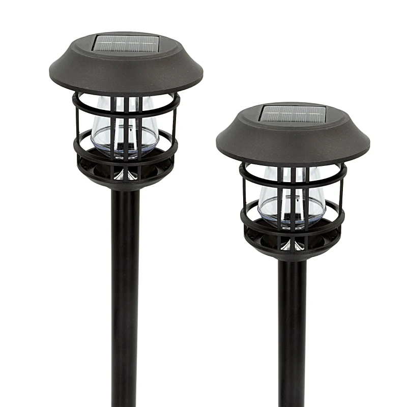 Pack 2 Focos Solares LED Luz Cálida con Estaca, 13x13x55 Cm, Negro