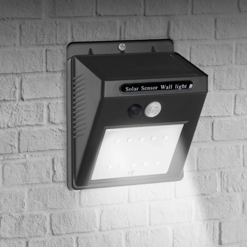 Aplique Solar LED Aktive 20 LED con Sensor de Movimiento, 13x6x20 Cm, Negro