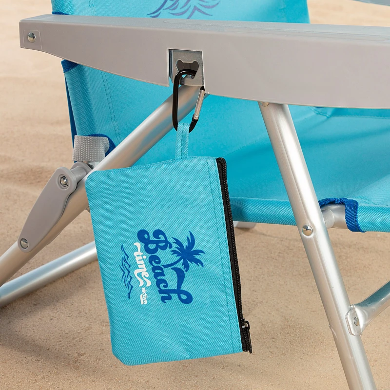 Silla Playa Baja Multiposición con Cojín y Bolso Extraíble, 53x58x80 Cm, Azul