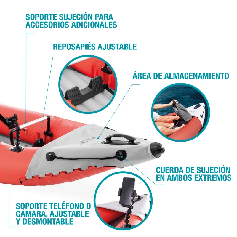 Kayak Hinchable Intex K1 Excursion Pro, 305x91x46 Cm, Naranja