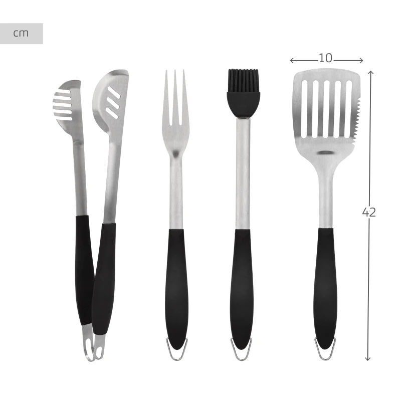 Set Utensilios Barbacoa 4 Piezas Aktive, 10,5x6,5x43,5 Cm, Gris