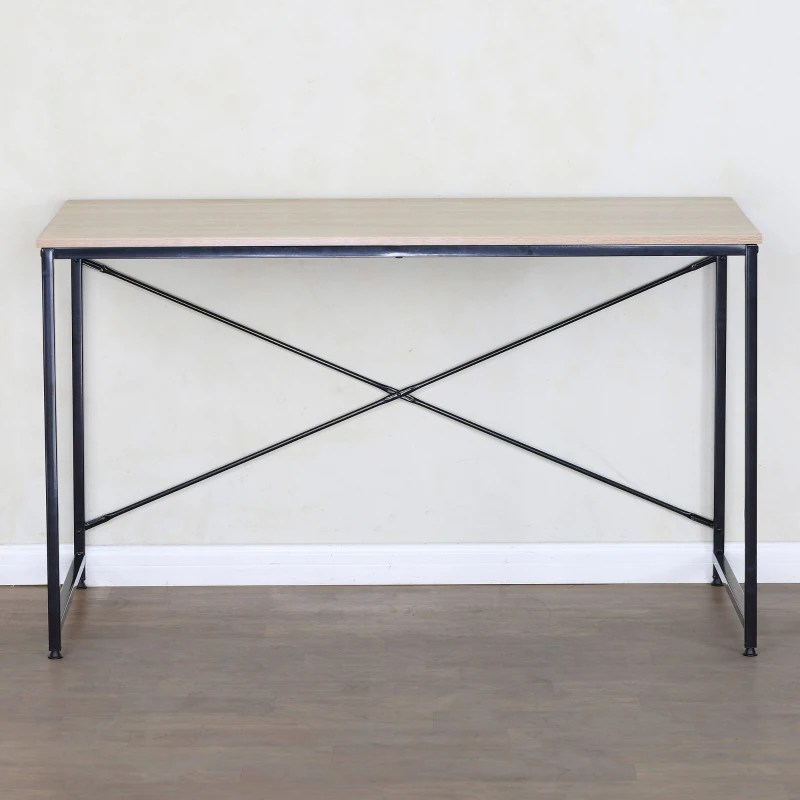 Escritorio Industrial Madera y Acero con Refuerzos en X, 120x60x71 Cm, Negro