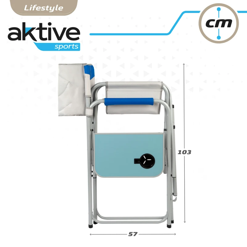 Silla de Director Plegable XL con Mesa Lateral y Reposapiés, 58x57x103 Cm, Azul y Gris