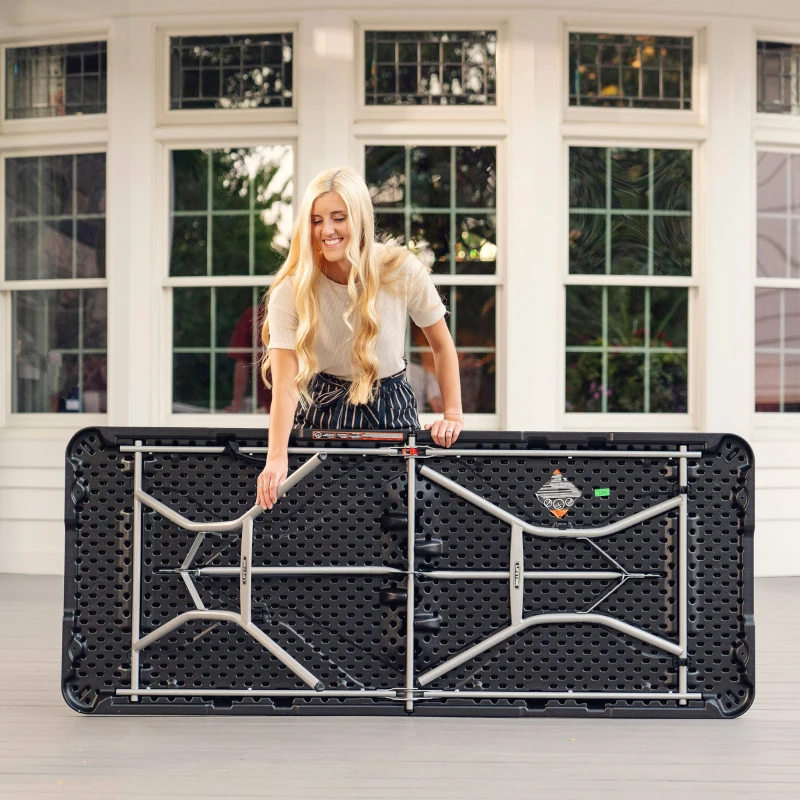 Mesa Plegable Rectangular Lifetime, Tablero HDPE y Estructura de Acero, 183x76x73 Cm, Negra
