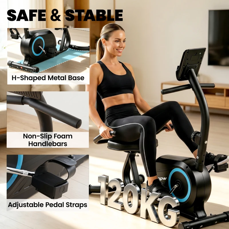 SPORTNOW Recumbent Exercise Bike for Home, Stationary Bike with Bluetooth, App Connectivity, Quiet 8-Level Magnetic Resistance