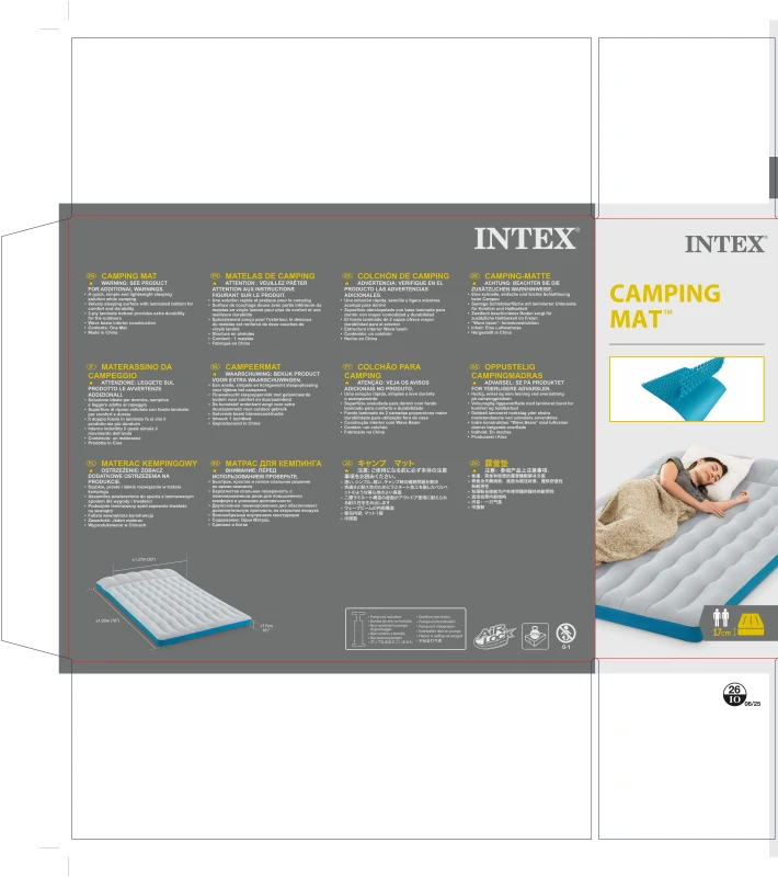 Colchoneta Hinchable Doble Intex Camping 127x193x24 Cm, Gris y Azul