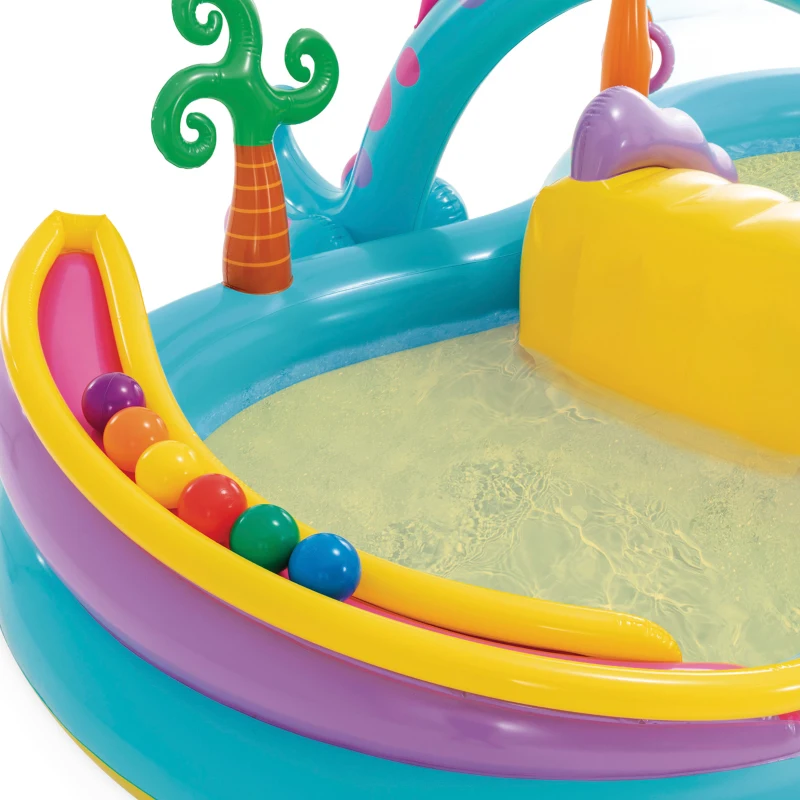 Centro de Juegos Hinchable Dinoland con Tobogán y Piscina, 302x229x112 Cm, Multicolor