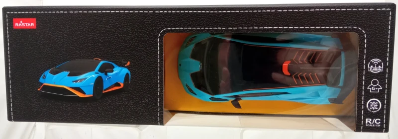 Coche Teledirigido Lamborghini Huracán STO Escala 1:24 con Licencia Oficial, 19,5x9,5x5,5 Cm, Azul