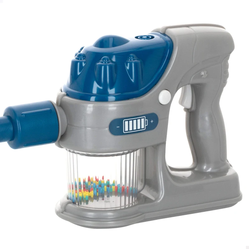 Aspiradora Infantil 2 en 1 Inalámbrica con Sonidos Realistas, 22x8,5x62 Cm, Gris y Azul
