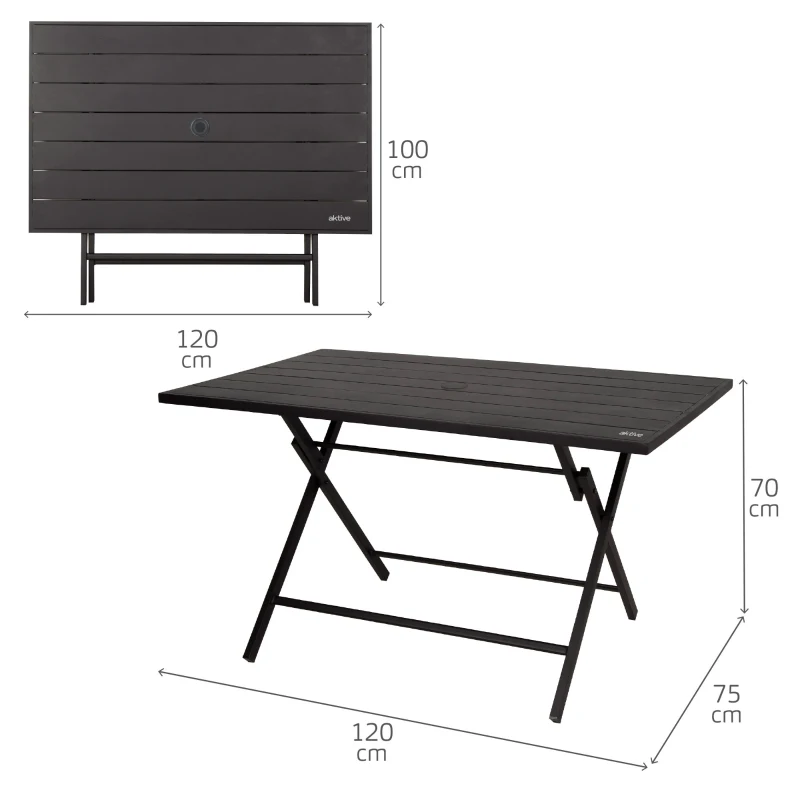 Mesa Plegable de Jardín de Acero Resistente 120x75x70 Cm, Negro