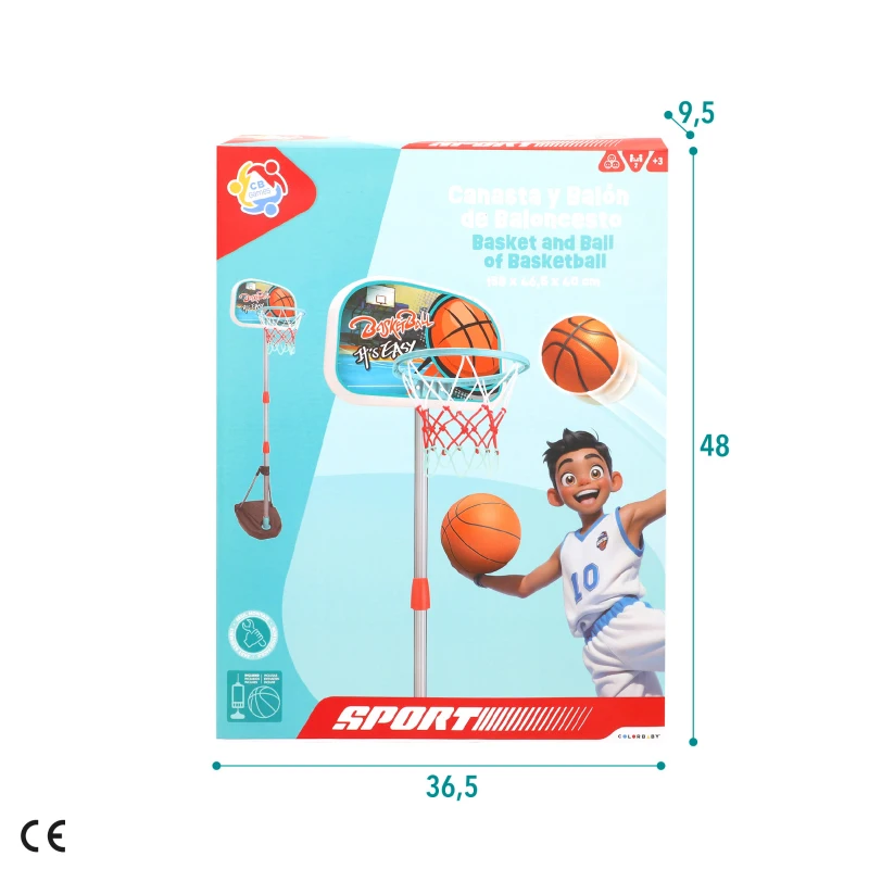 Canasta de Baloncesto Infantil Portátil Ajustable, 46,5x40x165 Cm, Negro