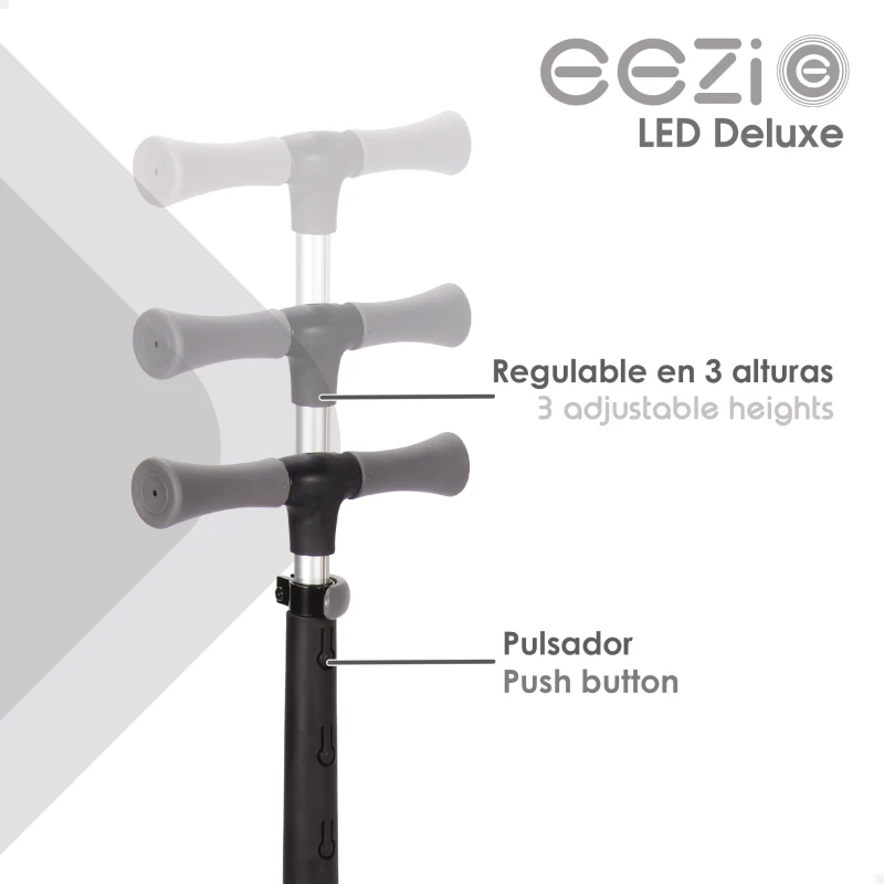 Patinete 3 Ruedas Infantil Plegable con Ruedas Luminosas, 30x61,5x64-78 Cm, Negro