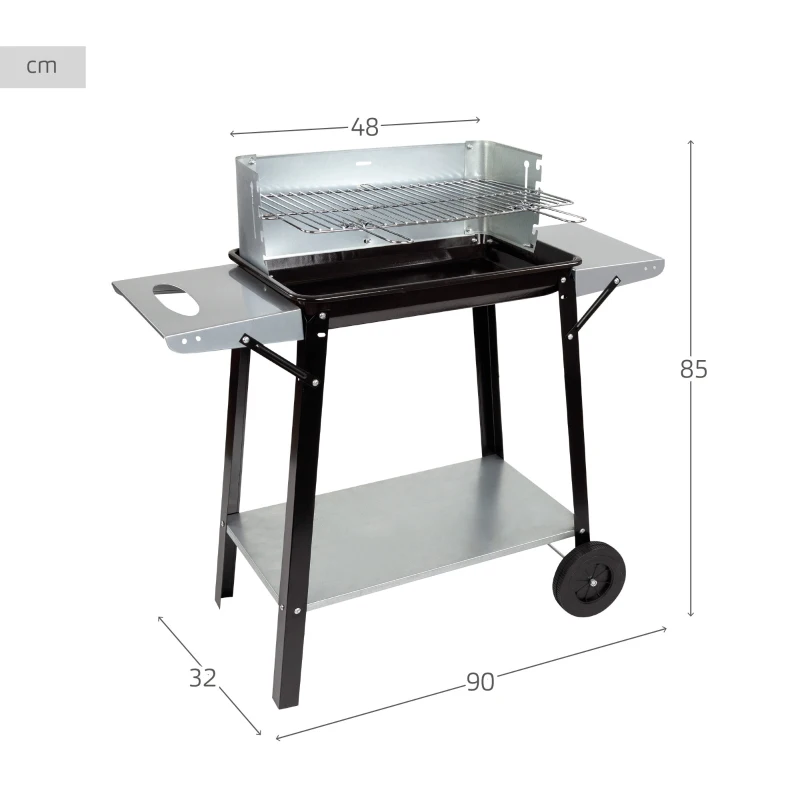Barbacoa Carbón Portátil Parrilla Regulable 4 Alturas, 90x32x85 Cm, Negro y Gris