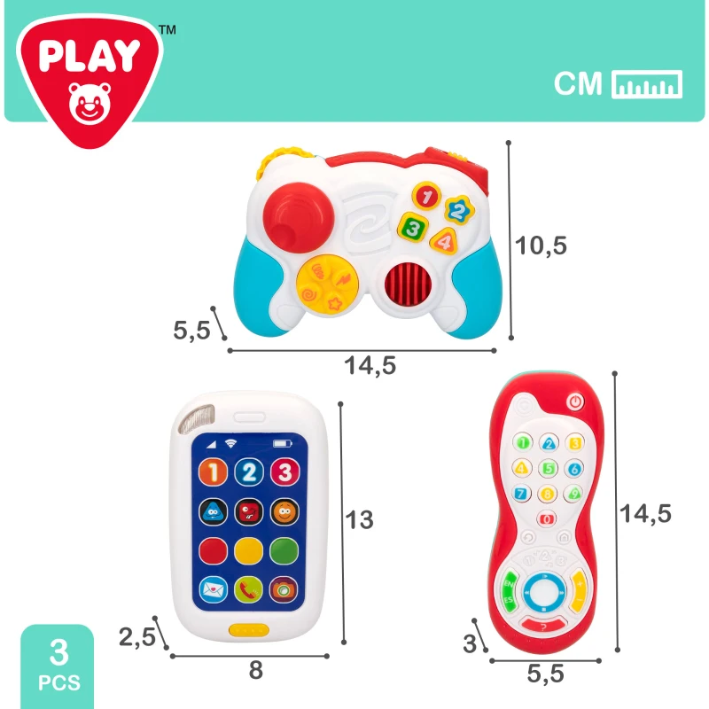 Set de Mandos y Teléfono para Bebé, 3 Piezas con Luz y Sonido, 28x6x24 Cm, Multicolor