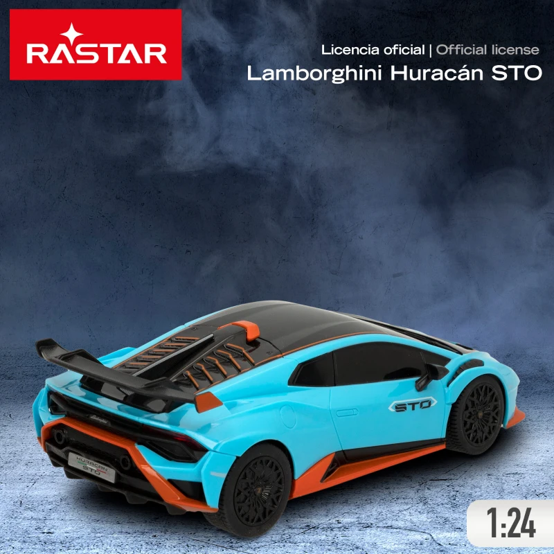 Coche Teledirigido Lamborghini Huracán STO Escala 1:24 con Licencia Oficial, 19,5x9,5x5,5 Cm, Azul