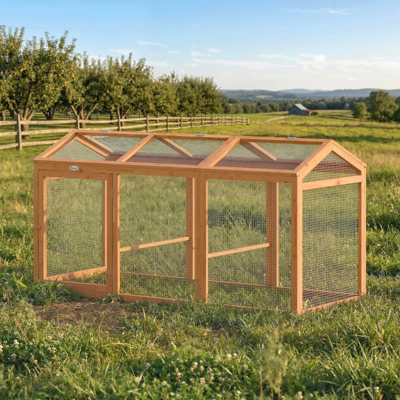 PawHut Kippenhok buitenverblijf met zitstok en dubbele deuren, van hout en metaal, geschikt voor 4 kippen, 156 x 70,5 x 84 cm oranje
