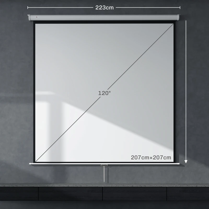HOMCOM Pantalla de Proyector Manual 120 Pulgadas Pantalla de Proyección Portátil Formato 1:1 para Interior y Exterior Cine en Casa Patio 207x207 cm Blanco