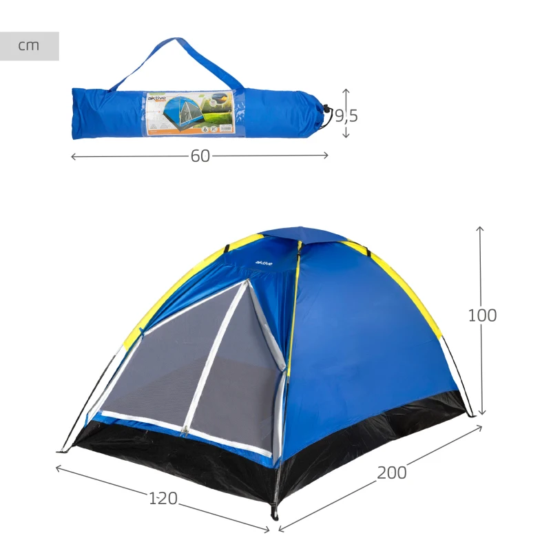 Tienda de Campaña para 2 Personas Impermeable, 200x120x100 Cm, Azul