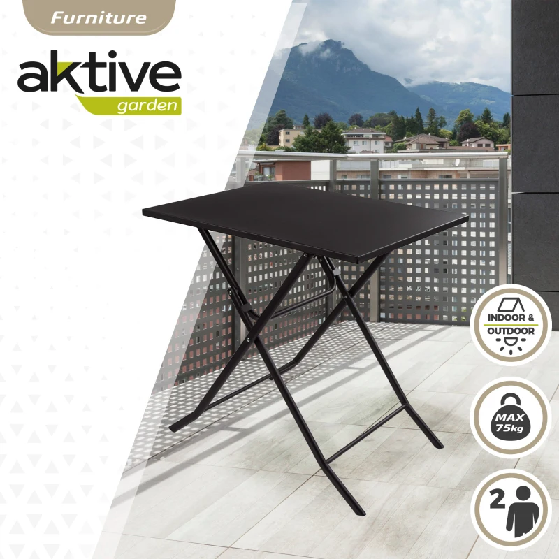Mesa Cuadrada Plegable Aktive Estructura Metálica Resistente, 70x50x70 Cm, Negro