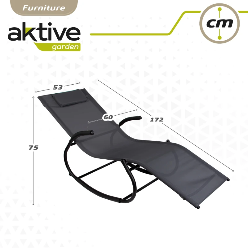 Tumbona Mecedora Aktive Garden con Cojín y Estructura de Acero, 172x53x75 Cm, Antracita