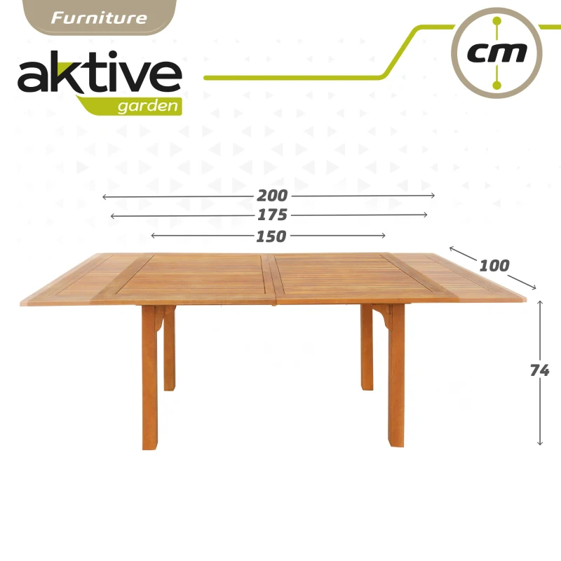 Mesa de Jardín Extensible Acacia 150/175/200x100x74 Cm, Madera Natural